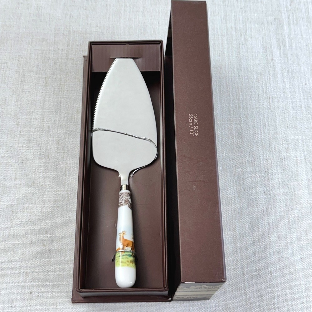 Spode Woodland Deer Cake Server Slice 10" Porcelain Handle Stainless Steel NIB